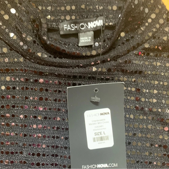 Fashion Nova Mini Dress Black Sequin Long Sleeves Women Size Large New With Tag - Picture 3 of 5